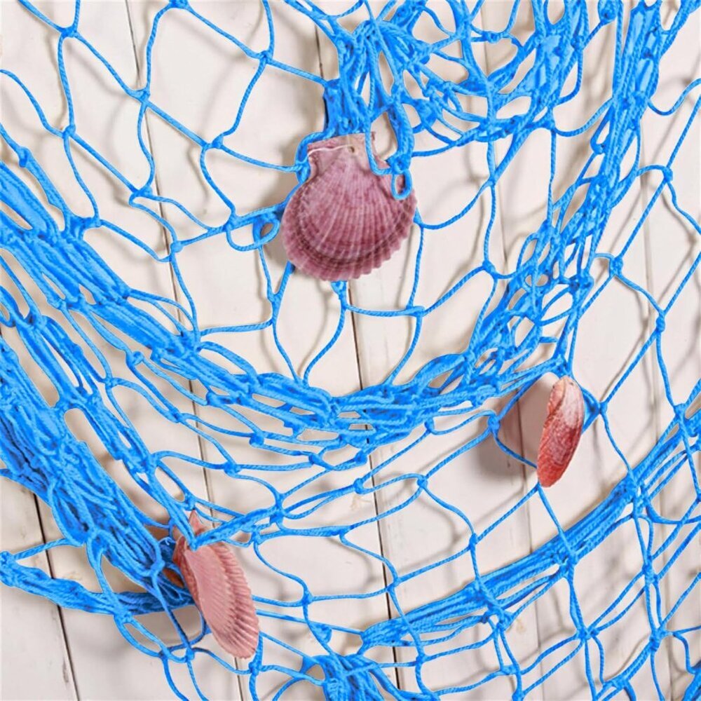 Nature Fish Net Wall Decoration with Shells, Ocean Themed Wall Hangings Fishing - Picture 2 of 7